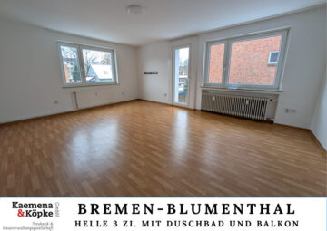 SOFORT FREI: Gepflegte 3 Zi. mit Duschbad und gr. Balkon, 28779 Bremen, Erdgeschosswohnung